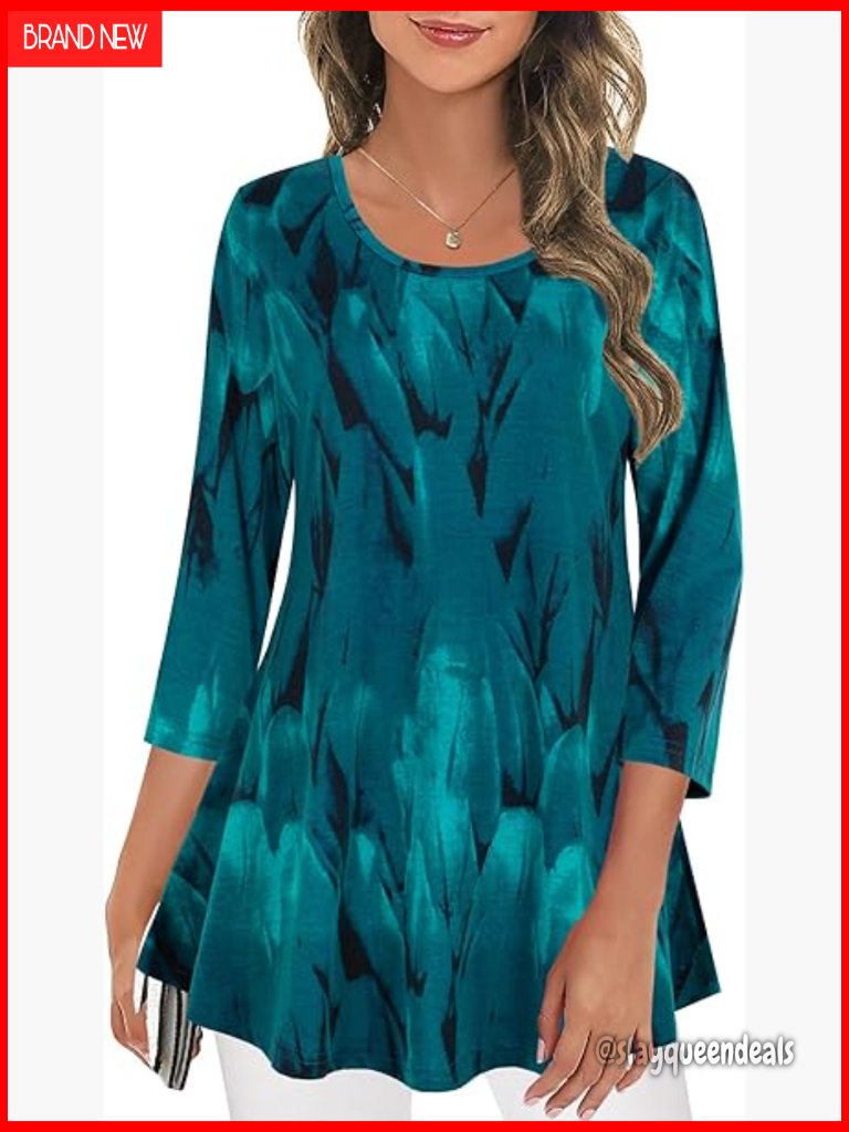 3/4 Sleeve Floral Tunic Top Loose Fit Blouse